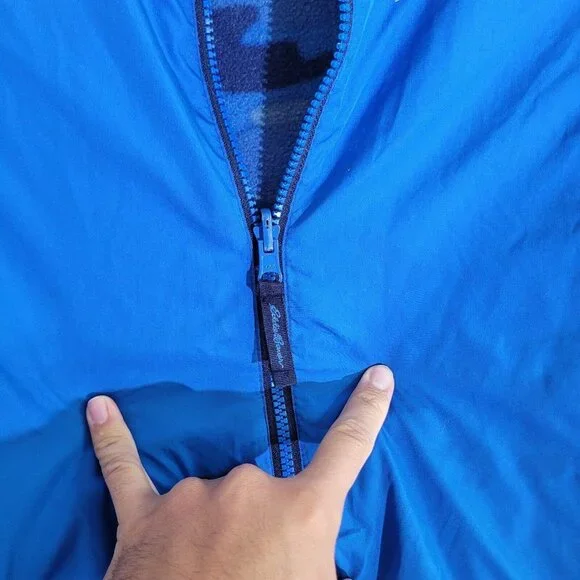 Eddie Bauer Reversible Jacket Boys XS Blue Camo Fleece Hooded Full Zip - Picture 4 of 6